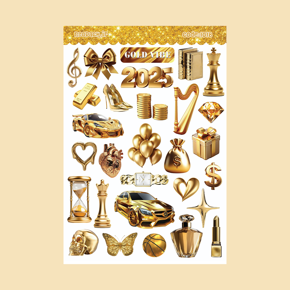 استیکر طرح ترکیبی رنگ طلایی