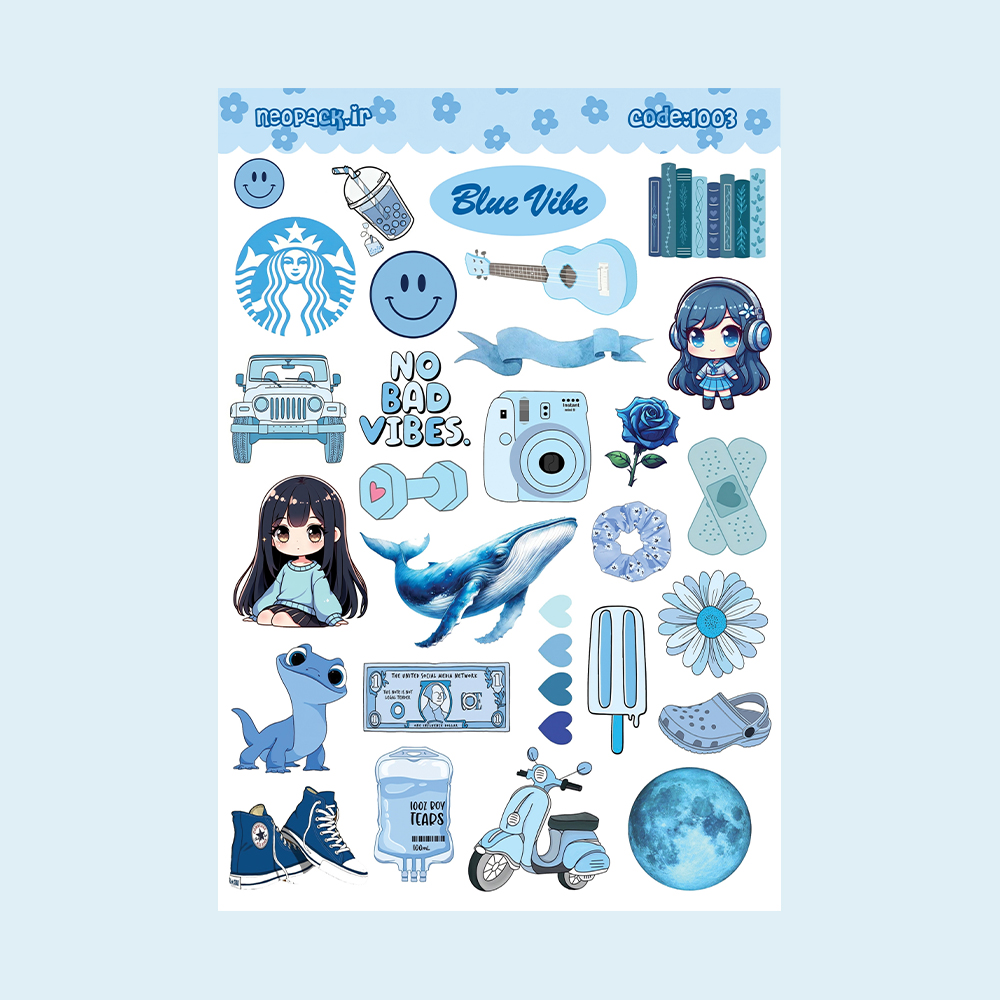 استیکر طرح ترکیبی رنگ آبی