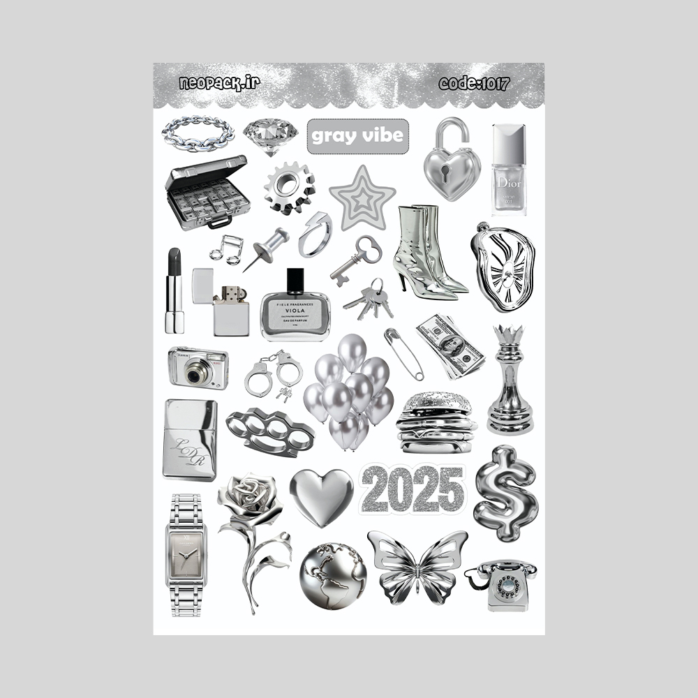 استیکر طرح ترکیبی رنگ نقره ای